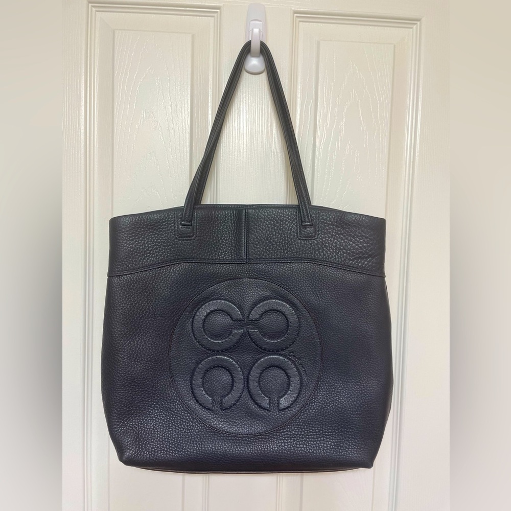 New Coach Navy Leather Tote, 23" (handles to bottom) x 16" x 3 3/4" w/ dust bag